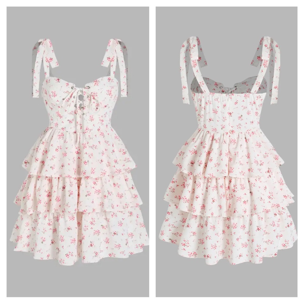 NWT Cider Ditsy Floral Lace Up Tiered Mini Dress